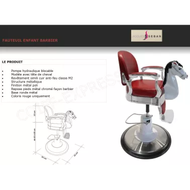 Fiche Fauteuil enfant barbier vintage avec animaux pour salon de coiffure et barber
