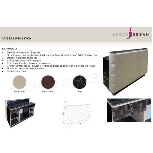 Caisse pour salon de coiffure. Comptoir pour coiffeur modèle livingston coloris noir
