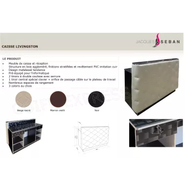 fiche Caisse pour salon de coiffure. Comptoir pour coiffeur modèle livingston coloris noir