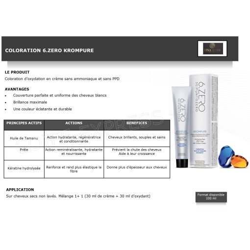 Coloration professionnelle pour cheveux sans ammoniaque Krompure