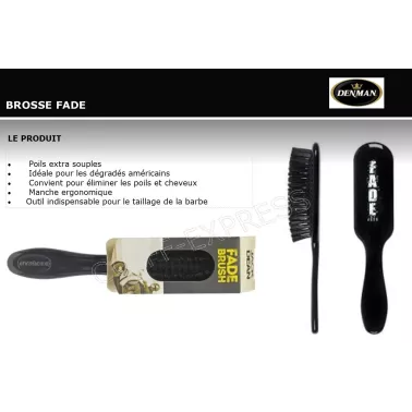 fiche Brosse cheveux pour dégradé américain et barbe modèle Fade marque Denman