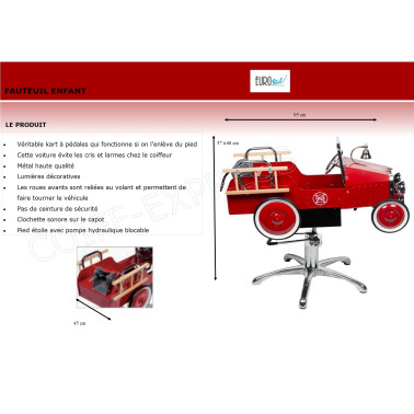 Fauteuil coiffure pour enfant modèle voiture pompier