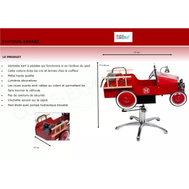 Fiche fauteuil coiffure pour enfant modèle voiture pompier