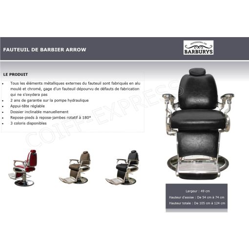 Fauteuil de barbier vintage pour salon de coiffure ou barber shop modèle Arrow marque barburrys