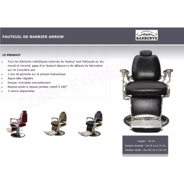 	Fiche fauteuil de barbier vintage pour salon de coiffure ou barber shop modèle Arrow