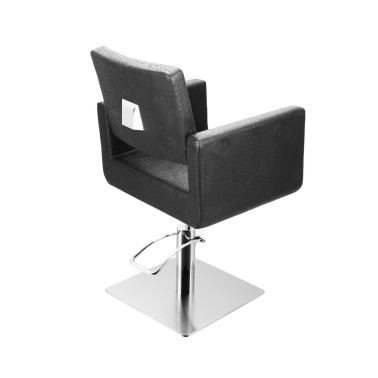 Fauteuil coiffage Felicitas croco Noir base carrée pour salon de coiffure, spécial coiffeur marque Sibel
