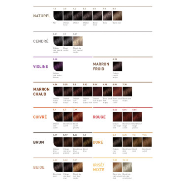 Nuancier coloration ton sur ton cheveux concept care 