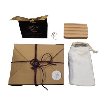 Kit bien être argan (3 en 1) avec savon bio artisanal aroma da villa porte savon et gant