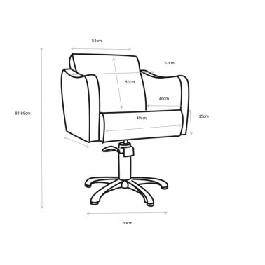 Croquis avec dimensions fauteuil pour salon de coiffure avec pompe hydraulique Kurva marque Eurostil
