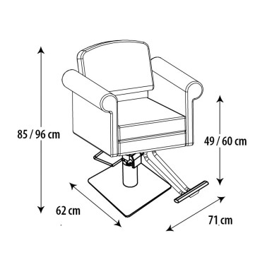 Croquis avec dimensions fauteuil de coiffage spécial coiffeur avec pompe hydraulique Style marque Eurostil