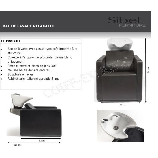 Bac à shampoing Relaxatio marque Sibel 