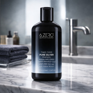 Shampoing 300 ml pour déjaunir les cheveux blancs et blonds Pure Siver Take Over de 6zero