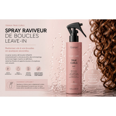 Teknia Spray True Curls Lakmé. Spray idéal pour cheveux bouclés.