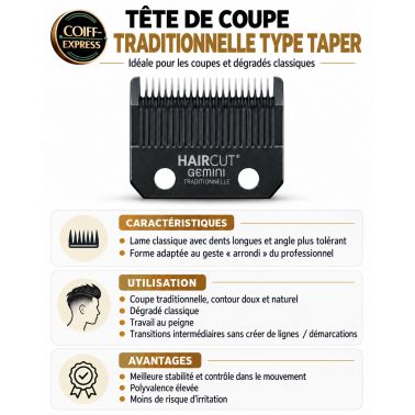 Tête de coupe traditionnelle type Taper