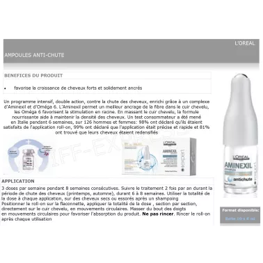 Fiche Ampoules anti chute 10 x 6 ml Aminexyl L'Oréal Professionnel Série Expert