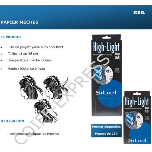 Papier mèches X 250 High Light Sibel 25 cm