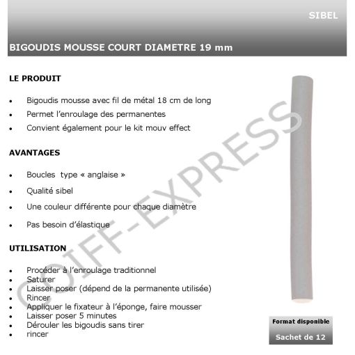 Bigoudis mousse 18 cm sachet de 12