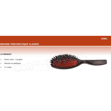 Brosse cheveux longs pneumatique classic 71 Sibel. Picots sanglier-plastique.