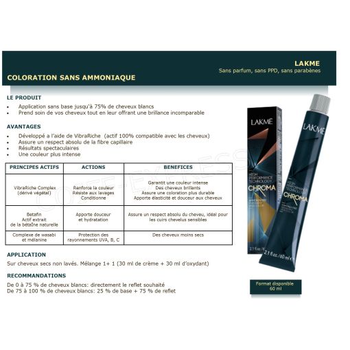 Coloration professionnelle cheveux sans ammoniaque Chroma