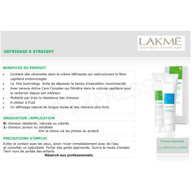 Fiche kit de défrisage professionnel cheveux K Straight 