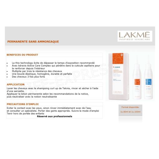 Permanente sans ammoniaque K-wave n°0 cheveux résistants Lakmé