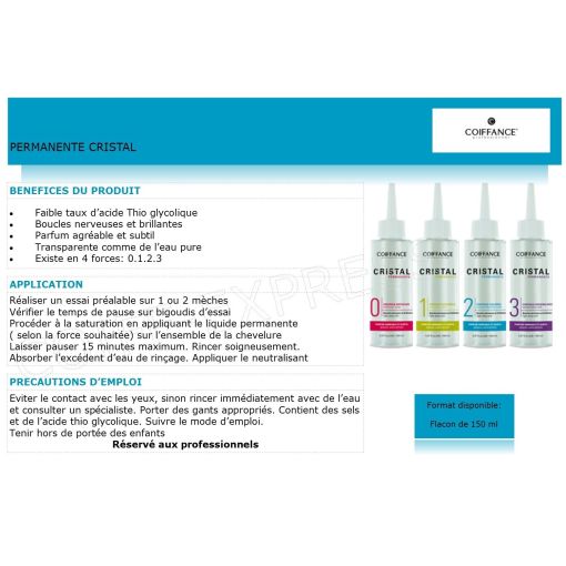 Permanente Cristal 150 ml Coiffance Boucles nerveuses et brillantes avec un parfum agréable et subtil 