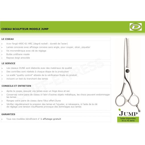 Ciseau sculpteur droit professionnel pour salon de coiffure. Modèle Jump Dune 
