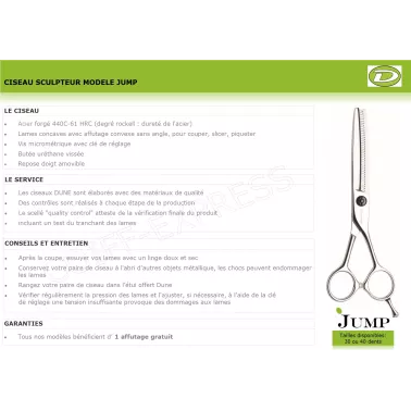 Fiche Ciseau sculpteur professionnel pour salon de coiffure. Modèle Jump Dune 