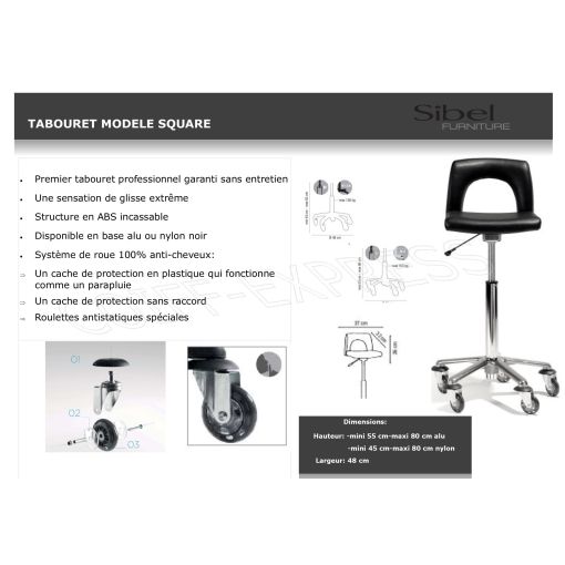 Tabouret professionnel modèle square nylon noir