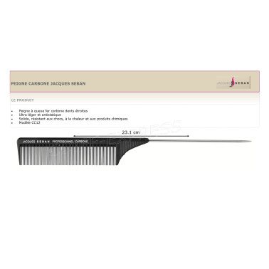 peigne à queue fer 21.3cm professionnel en carbone pour salon de coiffure