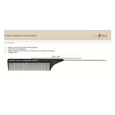 Fiche peigne à queue fer 21.3cm professionnel en carbone pour salon de coiffure, coiffeuse à domicile