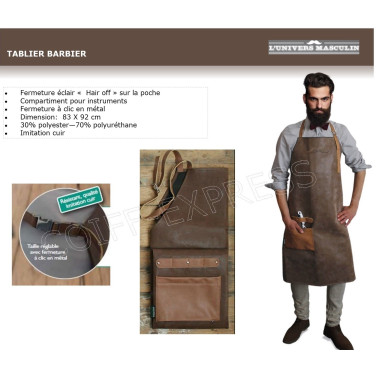Tablier de barbier aspect cuir vieilli. Barber Craft.