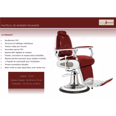 Fiche fauteuil de barbier qualité professionnelle Milwaukee