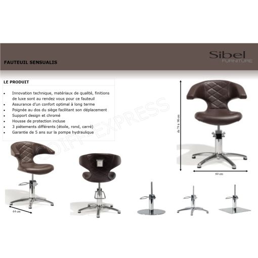 Dimensions fauteuil de coiffure sibel Sensualis 