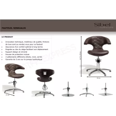 Dimensions fauteuil de coiffure sibel Sensualis 