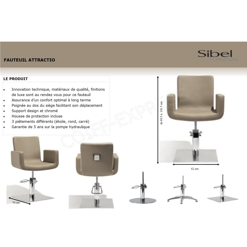 Fiche fauteuil de coiffure Attractio Croco noir Sibel Furniture