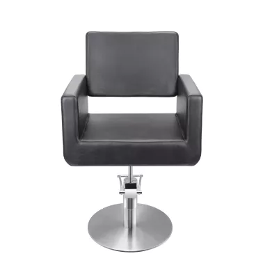 Fauteuil coiffage Felicitas Noir base ronde pour salon de coiffure, spécial coiffeur avec pompe marque Sibel 