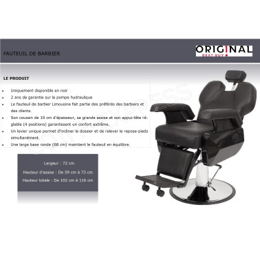 Dessin fauteuil homme de barbier Limousine marque original barber shop sans appui tête