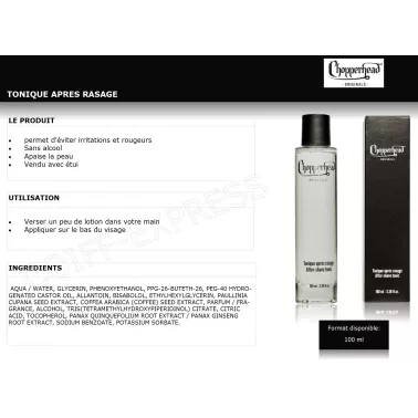 Fiche pour tonique après rasage pour barbe professionnelle chopperhead gamme homme