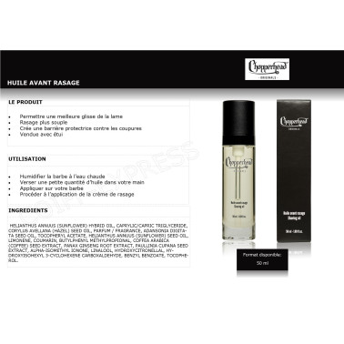 Huile avant rasage 50 ml barbe professionnelle chopperhead gamme homme