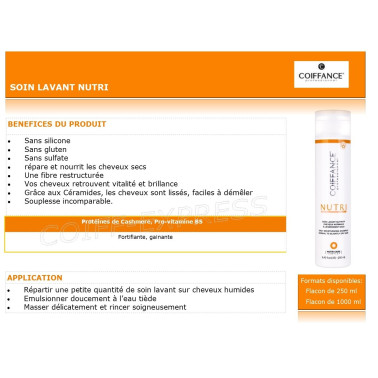 Shampoing 250 ml professionnel nutri pour cheveux gamme Hcare marque Coiffance