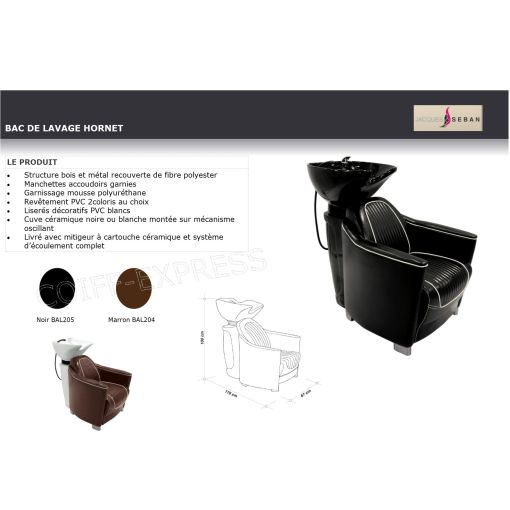 Bac coiffure pour cheveux professionnel. Mobilier pour coiffeur Hornet 1 Place  marque Jacques seban coloris noir cuve noire