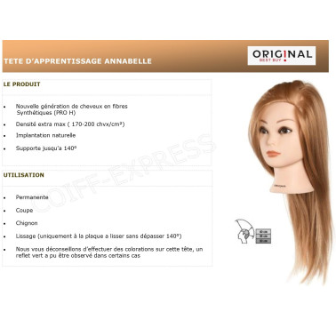 Tête D'apprentissage Annabelle pour école de coiffure et coiffeuse débutante
