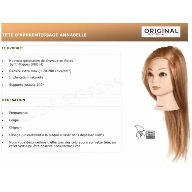 Fiche Tête D'apprentissage Annabelle pour école de coiffure et coiffeuse débutante