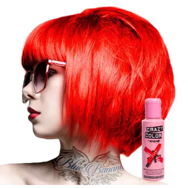 Coloration semi permanente CRAZY COLOR 100 ML  coloris fire red avec modèle