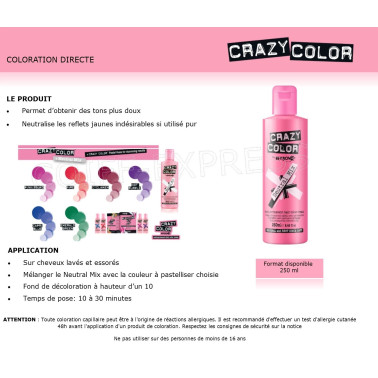 Coloration fugace base neutral pour pastéliser les couleurs crazy color