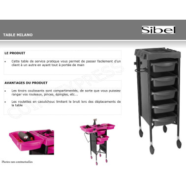 Table de service professionnelle Milano specifique coiffure coloris noire