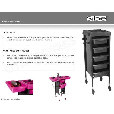 fiche Table de service professionnelle Milano specifique coiffure coloris noire