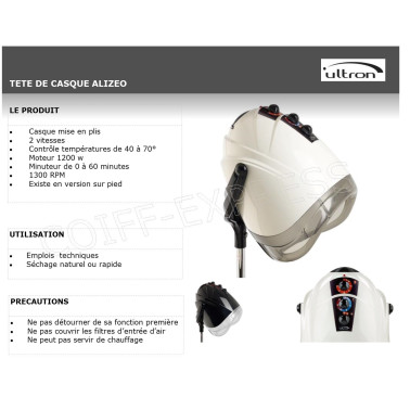 fiche Tête de casque pour mise en plis Alizéo sur pied 