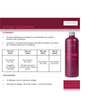 Oxydant professionnel coloration cheveux Hydrox Collage Lakmé 1 L